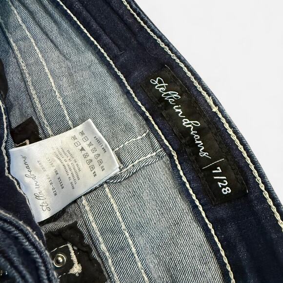 Stella In Dreams Y2K Blue Mid Rise Shorts w Rhinestone Angel Wing Cross Patches - Picture 7 of 7